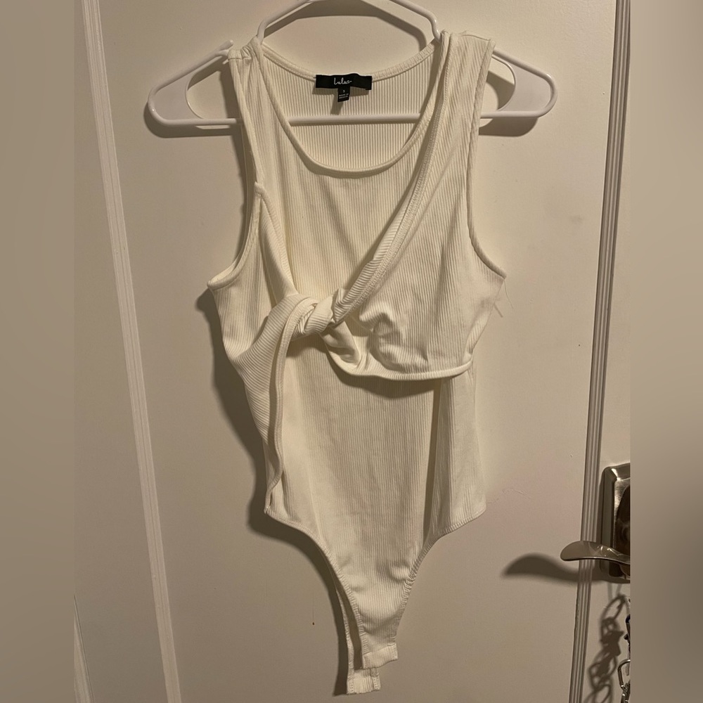 Lulus Knot So Basic Ivory Ribbed Sleeveless Bodysuit GREAT CONDITION